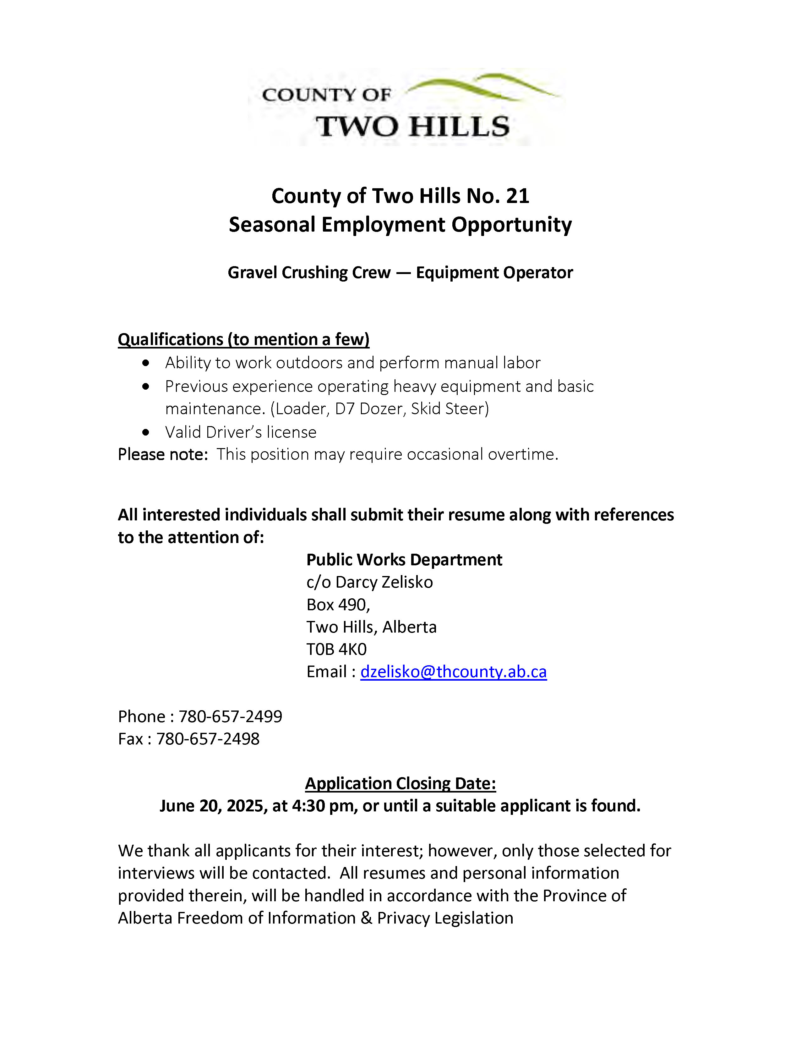 2025 PW Gravel Crusher Equipment operator job posting