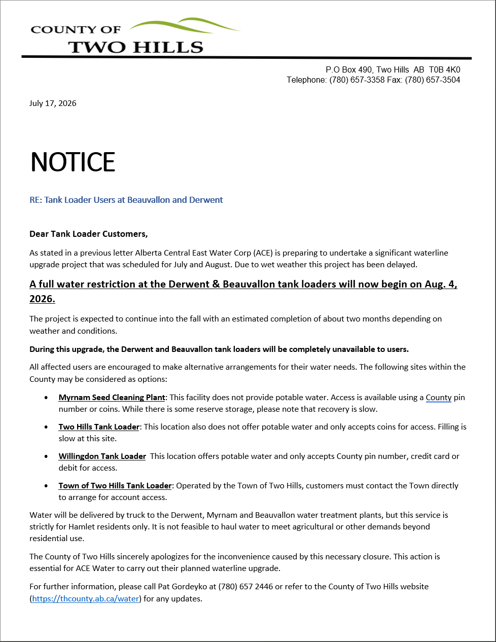 NOTICE 2 Derwent & Beauvallon tankloader