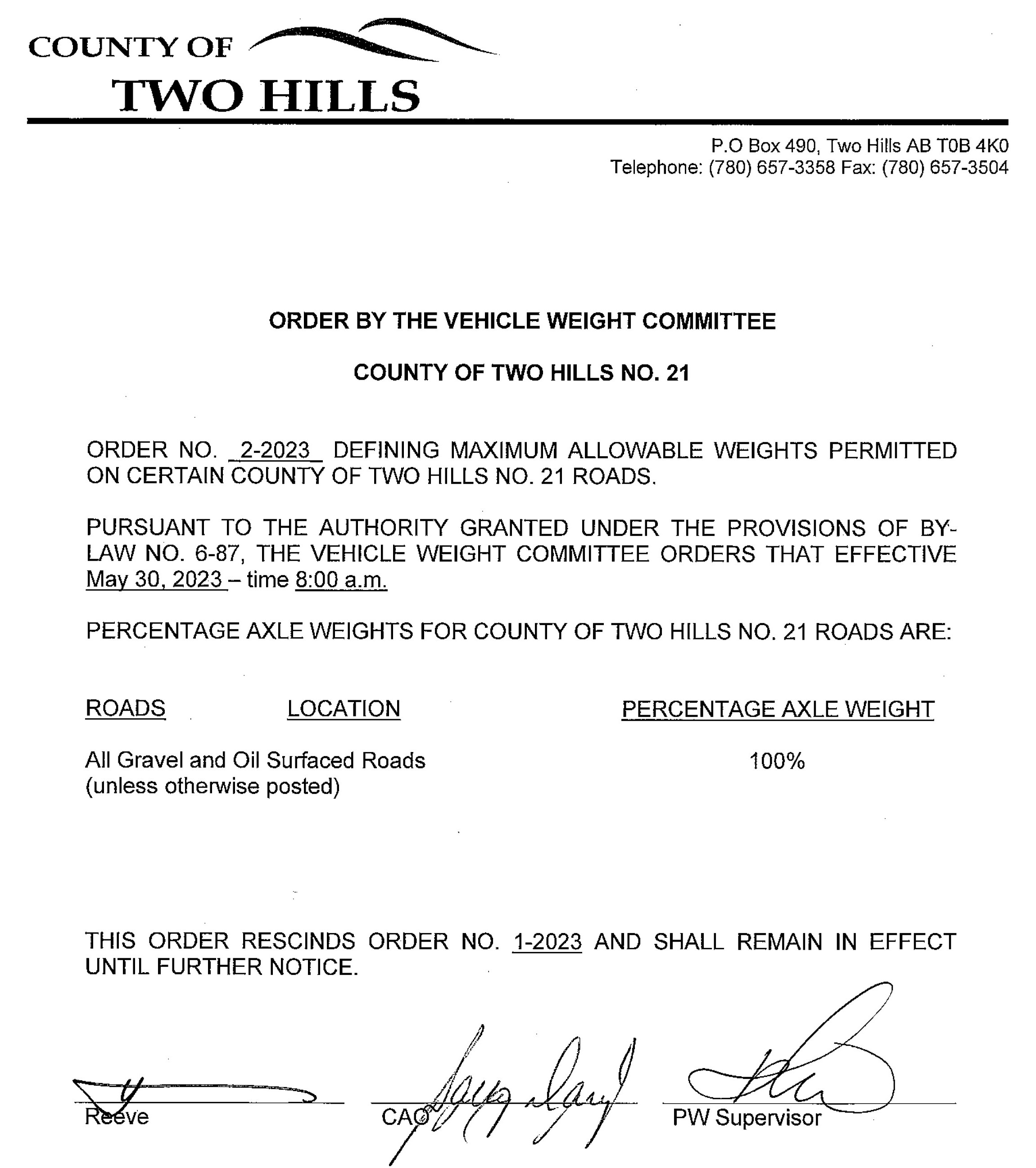 Road Order 2 2023